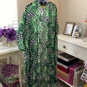 Laundry by Design OS Green/Black/White Floral Print Swim Suit Cover Up